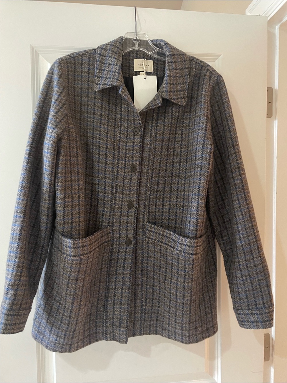 Sézane Gray and Blue Plaid Will Jacket